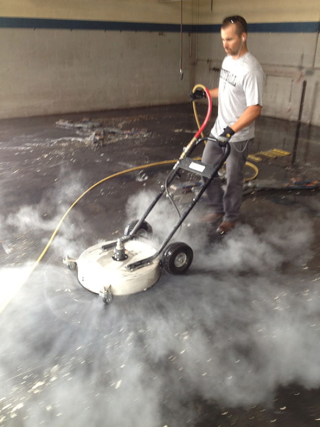 You can hire professional concrete cleaning machine or use a local contactor