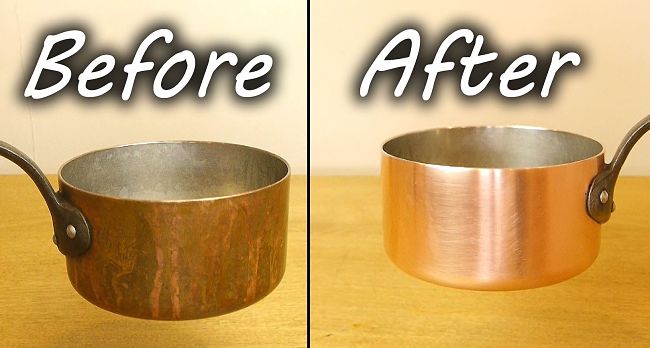 Before and After cleaning copper using the methods in this comprehensive article