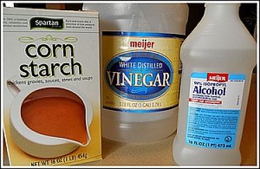 Vinegar, alcohol (or methylated spirits) and corn starch are the basic ingredients for a homemade window and glass cleaner